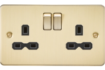 Double Switched Socket (Brushed Brass/Black Insert)