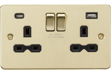 Double Switched Socket with Dual USB A+C (Brushed Brass/Black Insert)