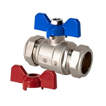 Full Bore Compression Ball Valve - Butterfly Handle - 22mm