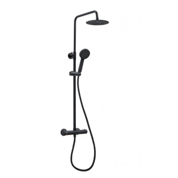 Thermostatic Round Bar Valve Shower Set - Black