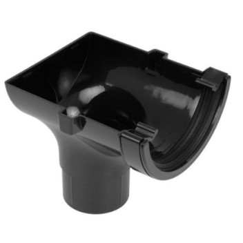 Rainwater - Half Round - Black - 112x68mm - Stop End Outlet