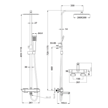 Thermostatic Shower with Bath Filler - Chrome (Square)