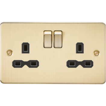 Double Switched Socket (Brushed Brass/Black Insert)