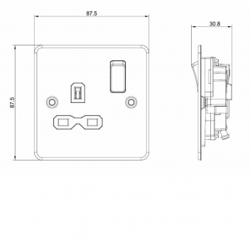 Single Switched Socket (Brushed Brass/Black Insert)