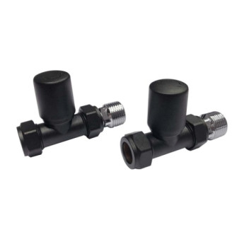 Towel Rail Valves - Straight Set - 15mm - Black