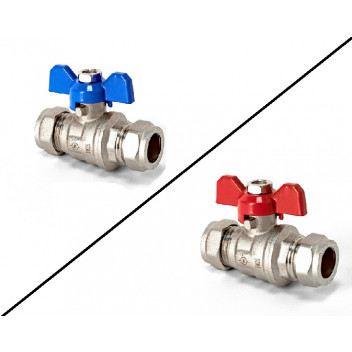 Full Bore Compression Ball Valve - Butterfly Handle - 22mm