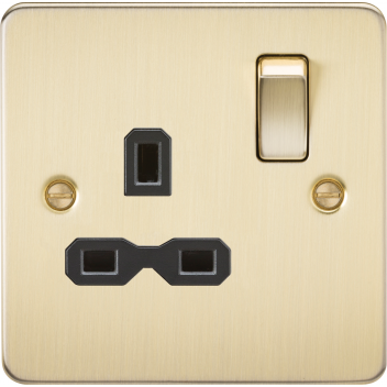 Single Switched Socket (Brushed Brass/Black Insert)