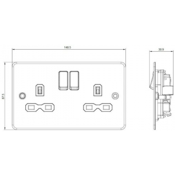 Double Switched Socket (Brushed Brass/Black Insert)
