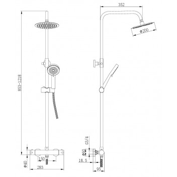 Thermostatic Round Bar Valve Shower Set - Chrome