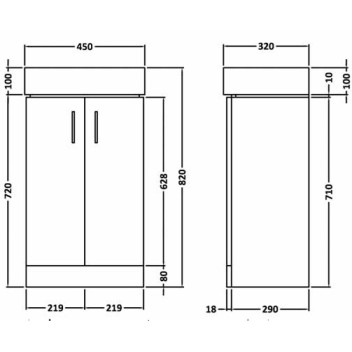 Floor Standing - Cloakroom Unit & Basin - White - Cube 450mm